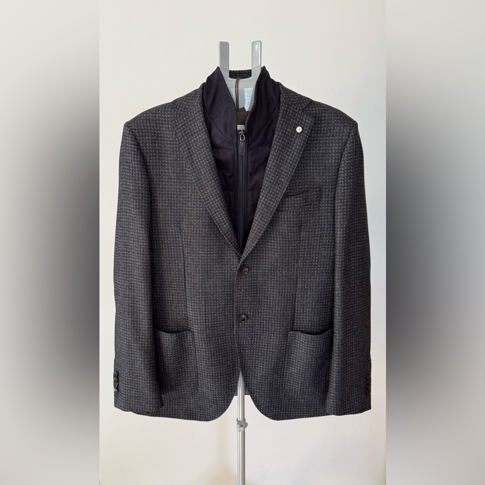 Luigi Bianchi Mantova Men's Blue Houndstooth Wool Hybrid Sport Jacket 54R New